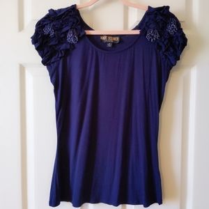 Marc Bouwer Short Sleeve Embellished Dark Blue Blouses Medium